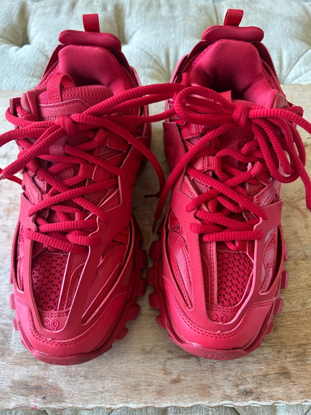 Balenciaga Bright Red Chunky Lace-Up Sneakers